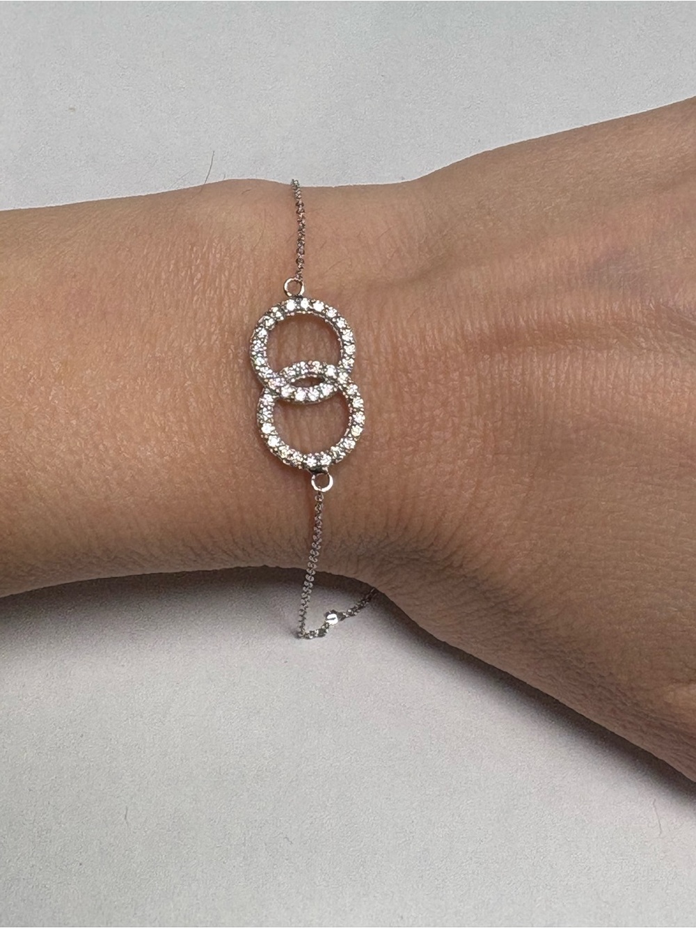 Suzy Levian Sterling Silver White CZ Interlocking Circle Bracelet NWT